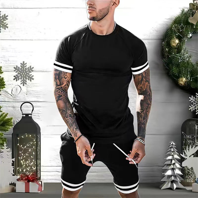 Independent Station Amazon Men&#039;s Short-sleeved Shorts Two-piece Suit Sports And Leisure Youth European And American Suits