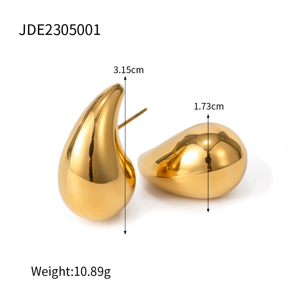 High Design Sense 18K Gold Chubby Water Drop Titanium Steel Earrings INS Female Fashion Joker Geometric Earrings Wholesale