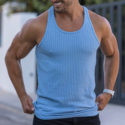 Gilet d'été tricoté à rayures verticales, Fitness, sport, auto-culture, gilet en forme de I pour hommes 