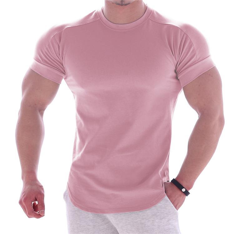 Muscle Boy Cotton Elastic Short-sleeved Men&#039;s Summer Solid Color Sports T-shirt Fitness Sweat-absorbing Round Neck T-shirt