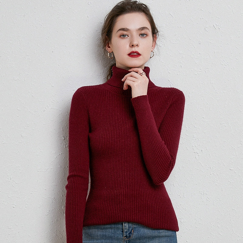 Autumn And Winter Turtleneck Sweater Women&#039;s Slim-fit Wool Short Pullover Stylish Long-sleeved Inner Knitted Base Shirt