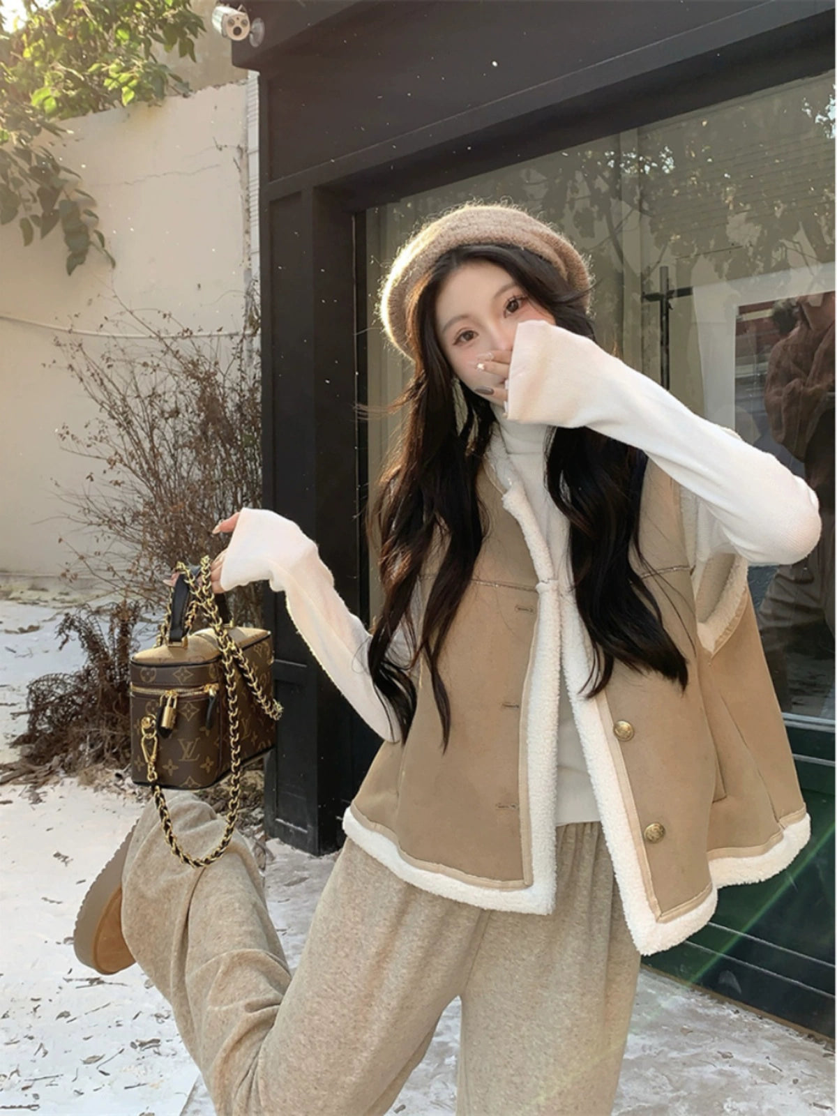 Imitation Lamb Wool Vest Jacket For Women Winter New Style French Retro Thickened Warm Outer Sleeveless Vest