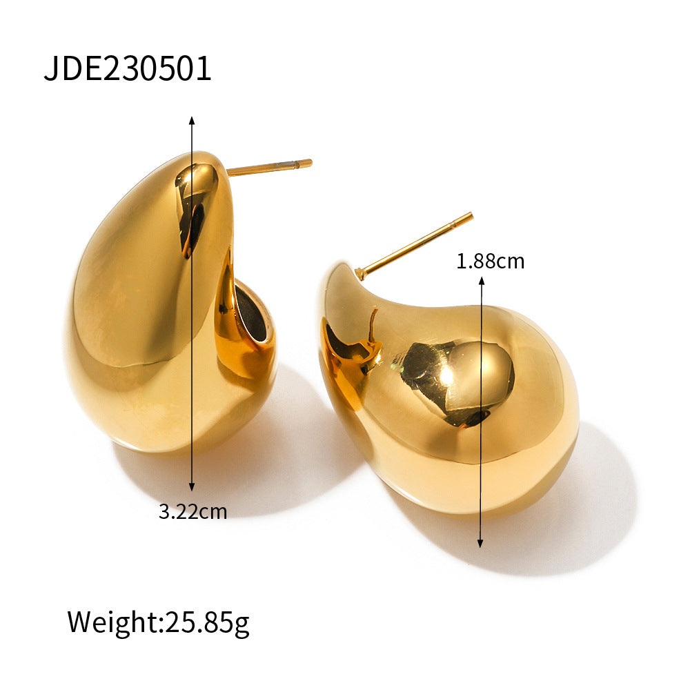 High Design Sense 18K Gold Chubby Water Drop Titanium Steel Earrings INS Female Fashion Joker Geometric Earrings Wholesale