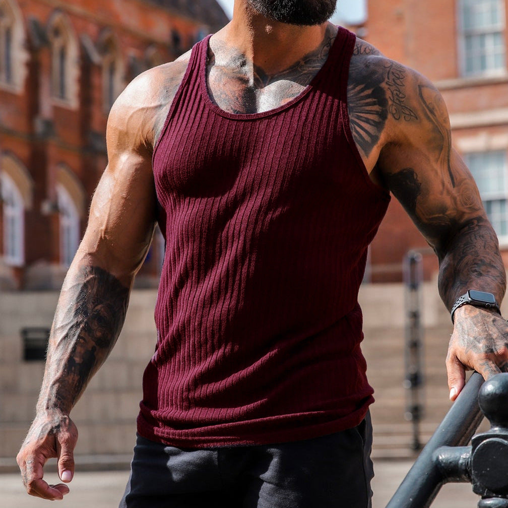 Summer Knitted Vertical Stripe Fitness Sports Self-cultivation Vest Men&#039;s I-shaped Vest