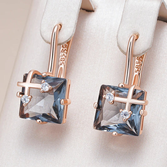 Hot Shiny Grey Natural Zircon Drop Earrings for Women Fashion 585 Rose Gold Color High Quality Daily Fine Vintage Jewelry