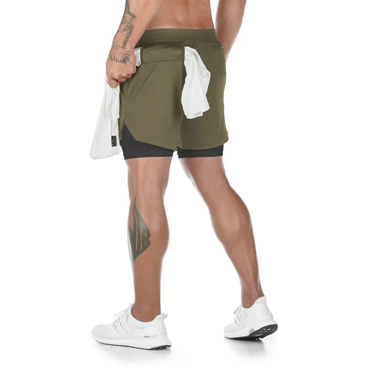 2-in-1 Men’s Gym Shorts – Camo Running, Quick Dry Training & Jogging Pants, Summer Sportswear