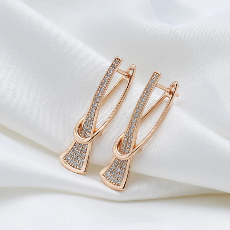 Innovative Design Natural Zircon Drop Earrings for Women 585 Rose Gold Color Romantic Gift Fashion Daily Fine Jewelry