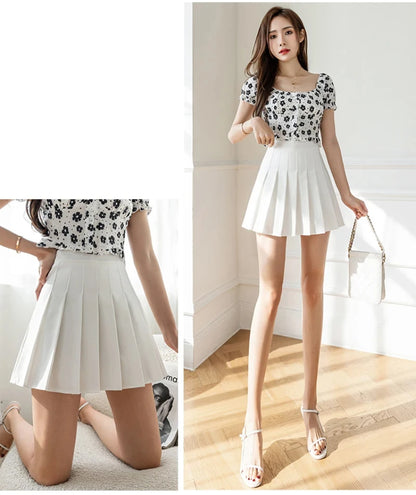 White Women Pleated Skirts Summer High Waist Zipper Girls Dancing JK Mini Skirts Black Fashion Student