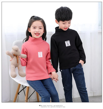 Children Striped Thickened Base Shirt High Collar Top Single Piece Boys Girls Half High Collar Long Sleeve T-shirt