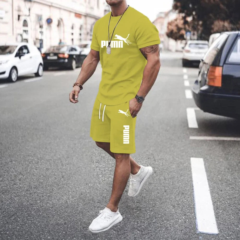 2024 New Summer Men's clothing short-sleeved T-shirt + five-point shorts 2-piece set tracksuit fashion jogging casual Men's sets