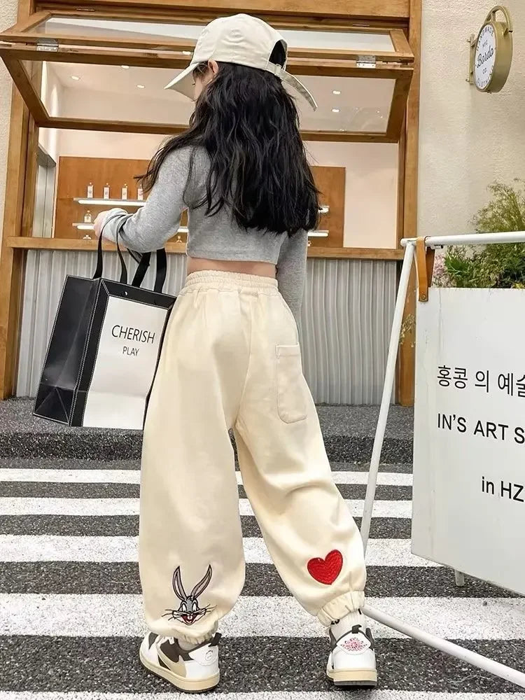 Stylish Spring Autumn Children's Pants Loose Fit Casual Trousers For Girls New Large Medium Kids Wardrobe