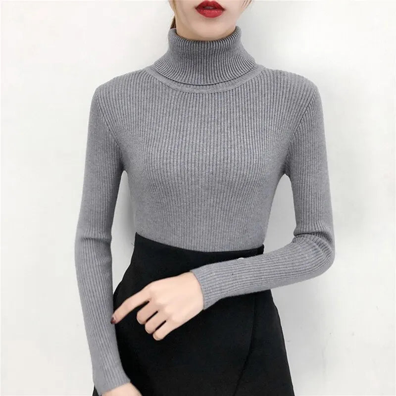 Women Sweater Pullover Winter Knitted Turtleneck Long Sleeve Slim Jumper Tops 2024 Ladies Casual Shirts Soft Warm Y2K Clothing