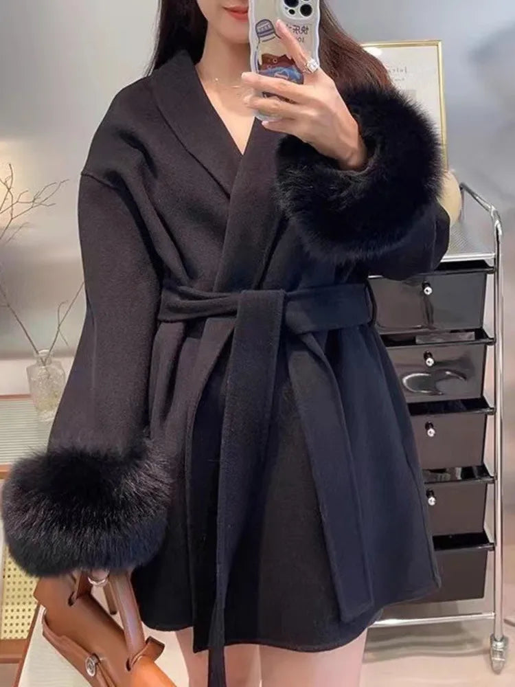 New Women’s Woollen Coat – Short Lace-Up Lapel Cashmere Jacket, Autumn & Winter Fashion Outerwear