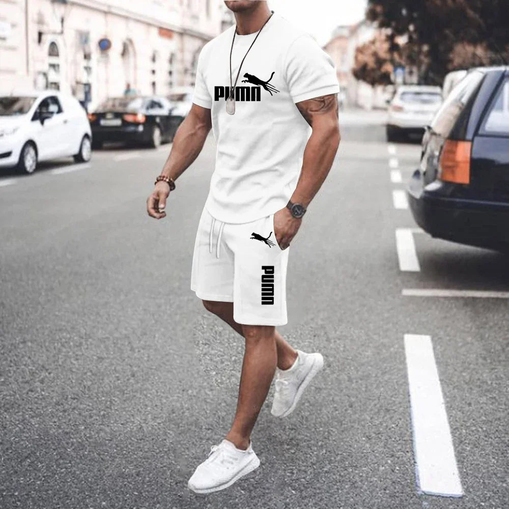 2024 New Summer Men's clothing short-sleeved T-shirt + five-point shorts 2-piece set tracksuit fashion jogging casual Men's sets