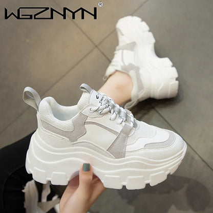 Brand Women Chunky Sneakers Vulcanize Shoes Korean Fashion New Female Black White Platform Thick Sole Sneaker Casual Shoes Woman