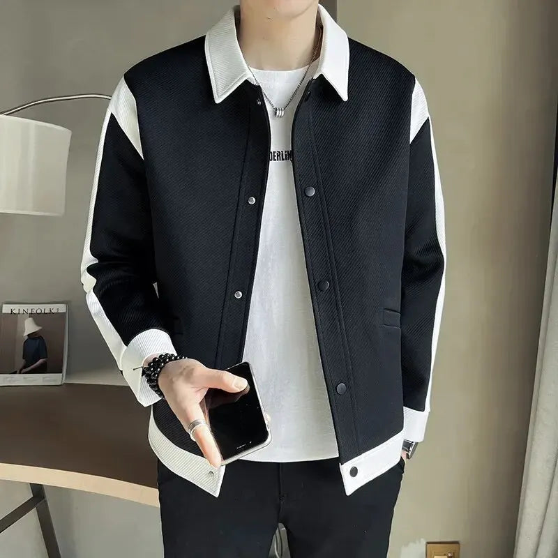 Men's Fashionable Color Block Lapel Jacket Casual Trendy Korean Style Spring Season 2023 Top Men's Wear