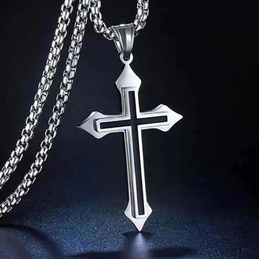 Vintage Gothic Hollow Cross Pendant Necklace Silver Color Cool Street Style For Men Women Gift Neck Jewelry