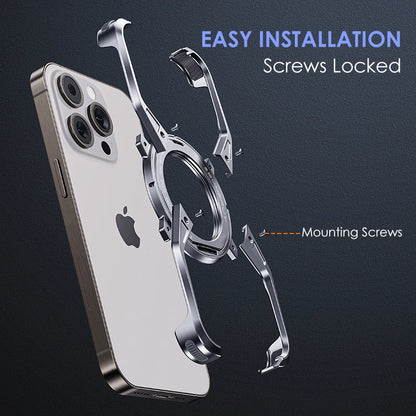Aluminum Alloy Magnetic MagSafe Stand Phone Case For iPhone 14 13 15 16 Pro Max 16Pro Metal Hollow Rimless Bumper Cover Funda