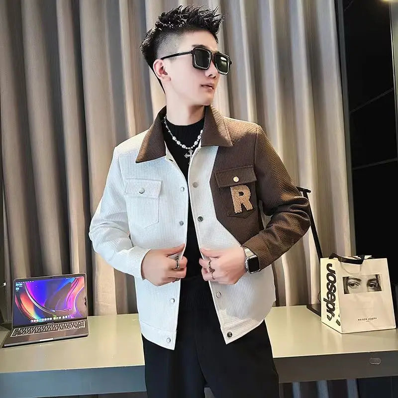 Men Jacket Korean Style Casual Casual Cargo Spring Autumn jacket Coat patchwork Loose male Outerwear Coats