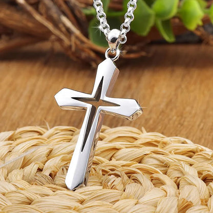 Fashion Design Simple Hollow Cross Pendant Men\'s Hip Hop Stainless Steel Necklace Jewelry