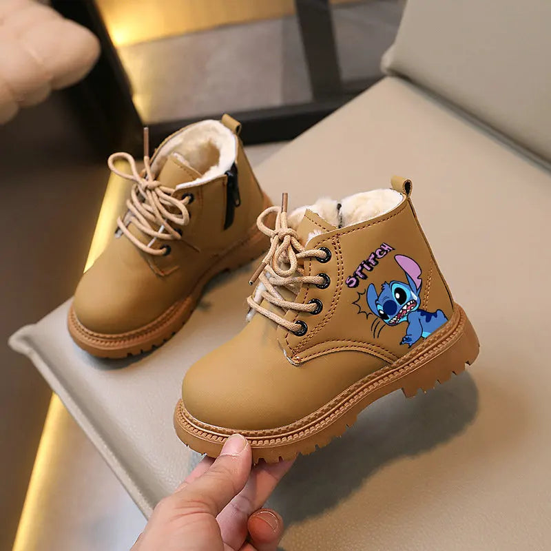 Children Stitch Snow Boots Winter velvet  Ankle Boots Anime Cartoon Girl Flat Bottom Warm Boots Toddler Boys Casual Shoes