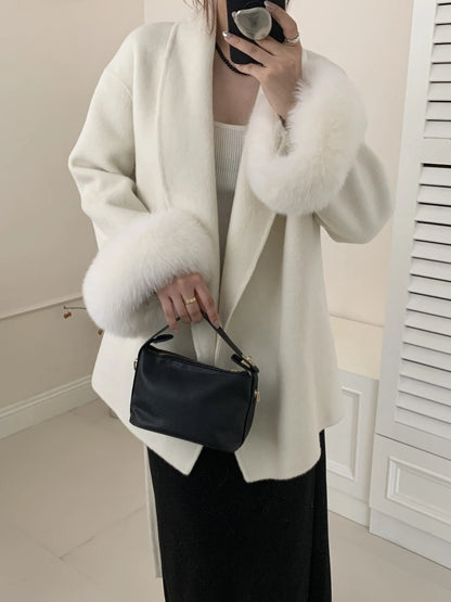 New Women’s Woollen Coat – Short Lace-Up Lapel Cashmere Jacket, Autumn & Winter Fashion Outerwear