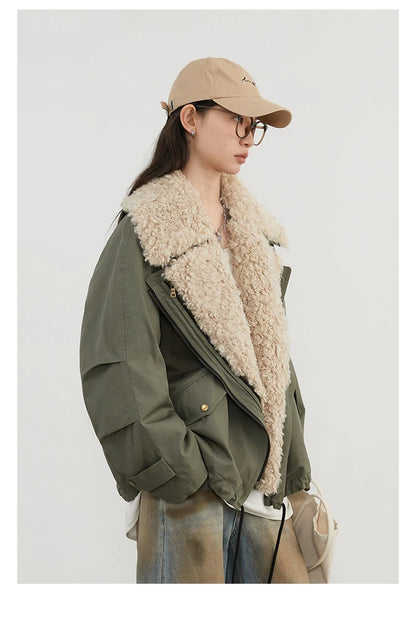 Women’s Streetwear Coat – Retro Motorcycle Style Cotton Jacket, Thick Warm Loose Casual Outerwear