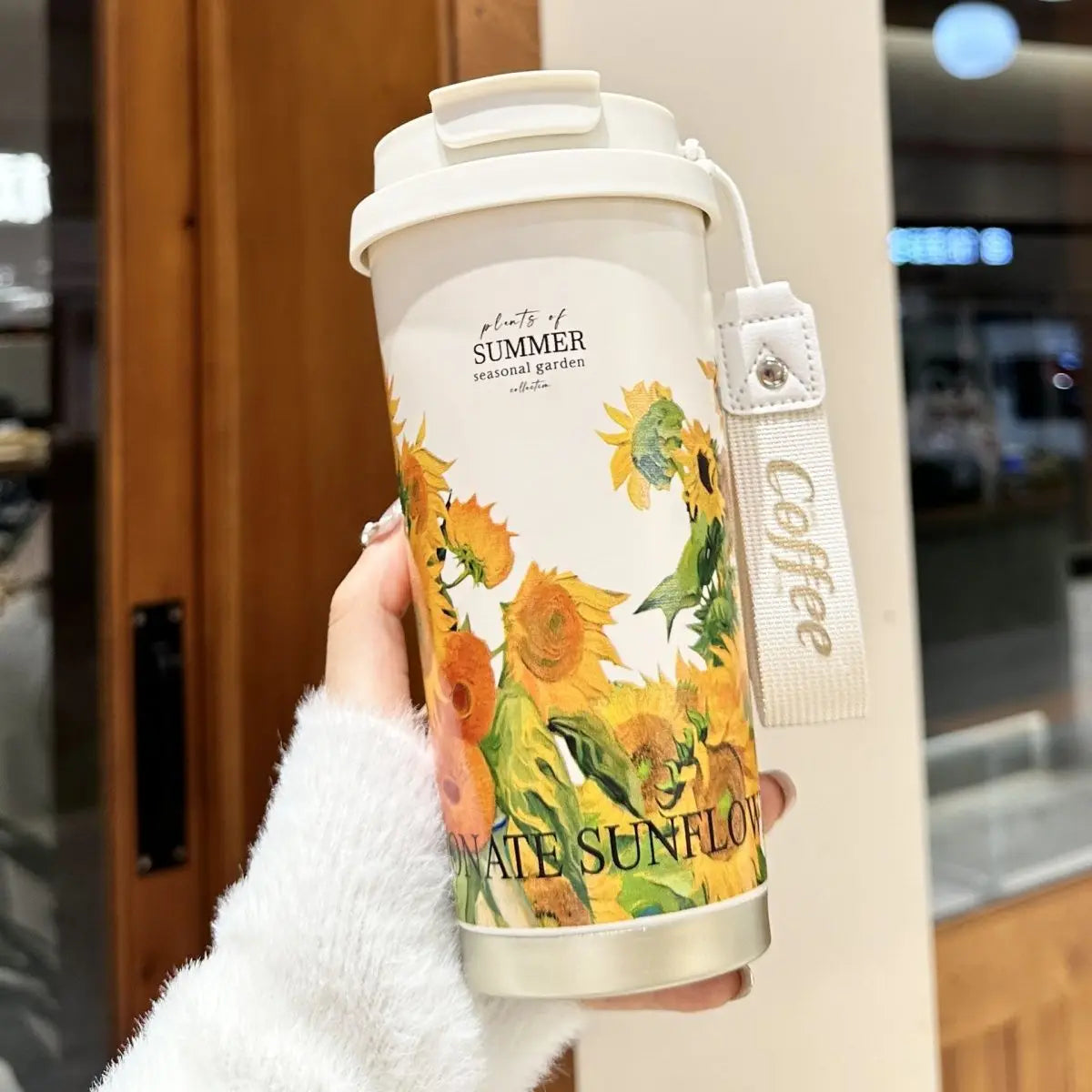 Woman Flower Coffee Mug 500ml 316 Stainless Steel Vacuum Flask Straw and Directly Drinking Insulated Tumbler  Thermal Cup