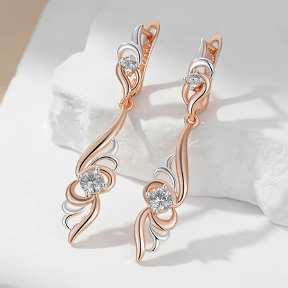 Kinel Hot Unique Flower Shape Drop Earrings for Women Fashion 585 Rose Gold Silver Color Mix Boho Long Earrings Ethnic Jewelry