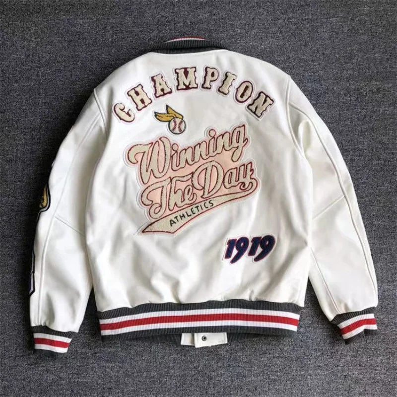 Men Autumn Multi-letter Embroidery Baseball Uniform Retro Leather Jacket Coat Spring Male Fashion Casual High Quality Clothing