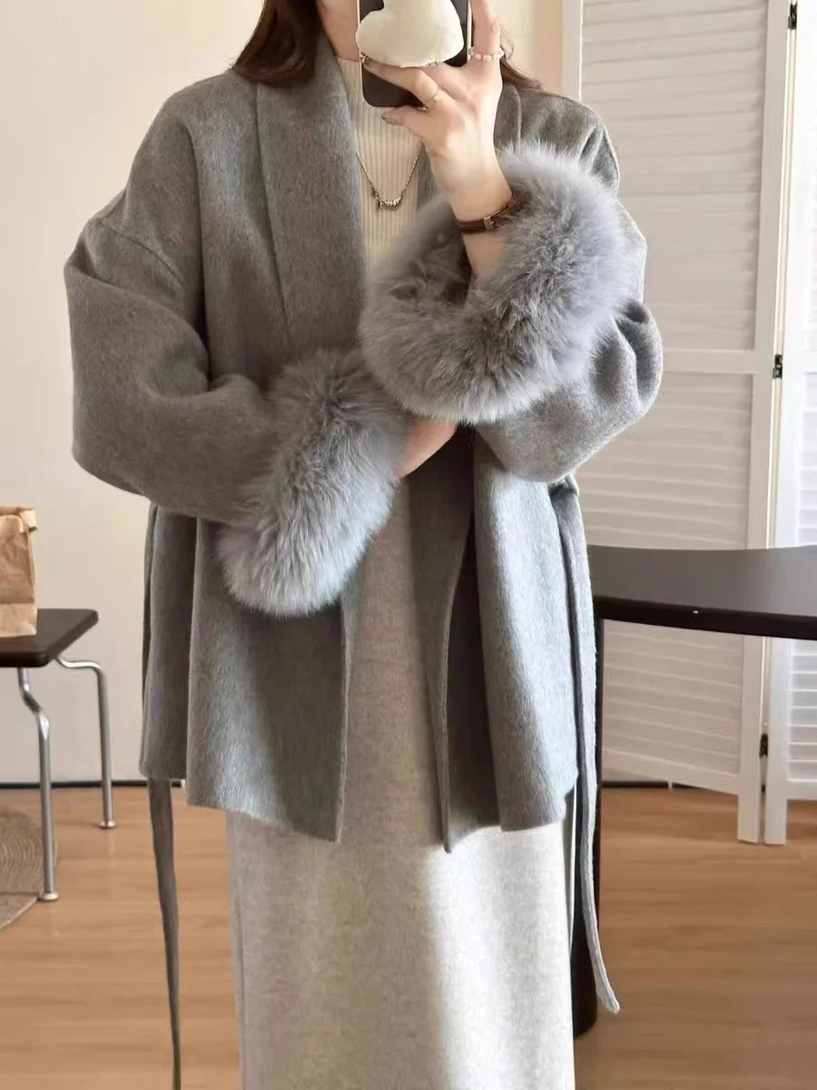 New Women’s Woollen Coat – Short Lace-Up Lapel Cashmere Jacket, Autumn & Winter Fashion Outerwear