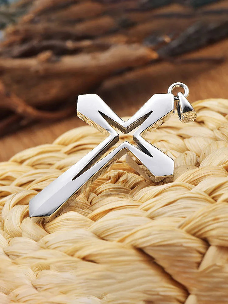 Fashion Design Simple Hollow Cross Pendant Men\'s Hip Hop Stainless Steel Necklace Jewelry