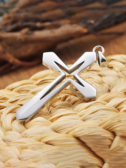Fashion Design Simple Hollow Cross Pendant Men\'s Hip Hop Stainless Steel Necklace Jewelry