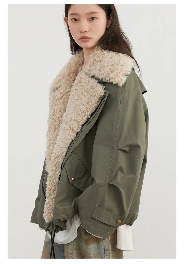 Women’s Streetwear Coat – Retro Motorcycle Style Cotton Jacket, Thick Warm Loose Casual Outerwear