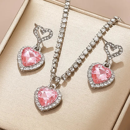 Fashion 3-piece Set Pearl Jewelry Set for Women Korean Heart Ring Pendant Necklace Hoop Earrings Set Trendy Elegant Wedding Gift