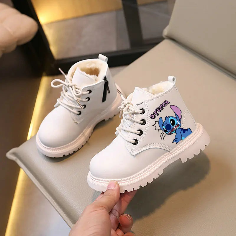 Children Stitch Snow Boots Winter velvet  Ankle Boots Anime Cartoon Girl Flat Bottom Warm Boots Toddler Boys Casual Shoes