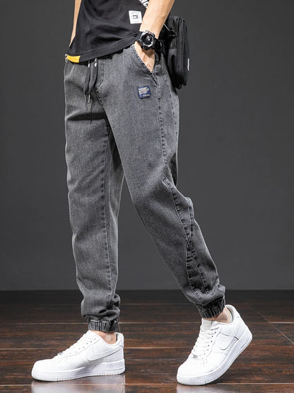 Streetwear Cargo Jeans for Men – Baggy Denim Jogger Pants, Black & Blue Harem Trousers, Plus Size Casual Spring/Summer