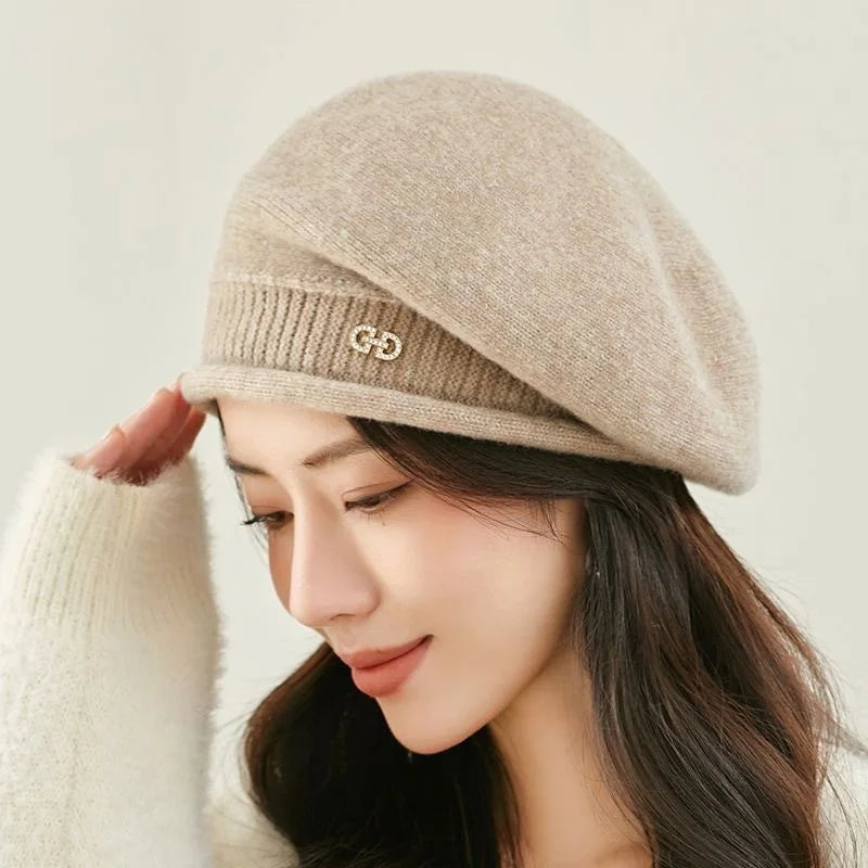 Women's Stretchy Fleece Beanie Hat with Pocket, Soft and Cozy Acrylic Knit Cap for Autumn and Winter