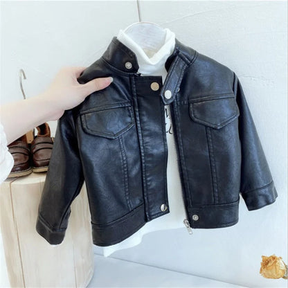 Spring Autumn Boys Leather Jackets For 2-8 Years New Classics Handsome Baby Boy Pu Outerwear Kids Clothing Zipper Fly Coats