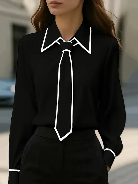 Women’s Bow Tie Blouse | Slim Fit Long Sleeve Office Shirt – Elegant Formal Workwear Top