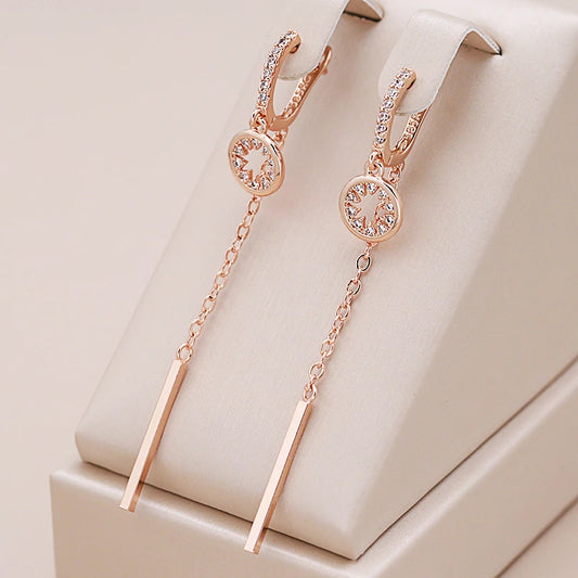 Hot Trend Long Tassel Dangle Earrings For Women Fashion 585 Rose Gold Color Natural Zircon Fine Daily Jewelry Crystal Gift