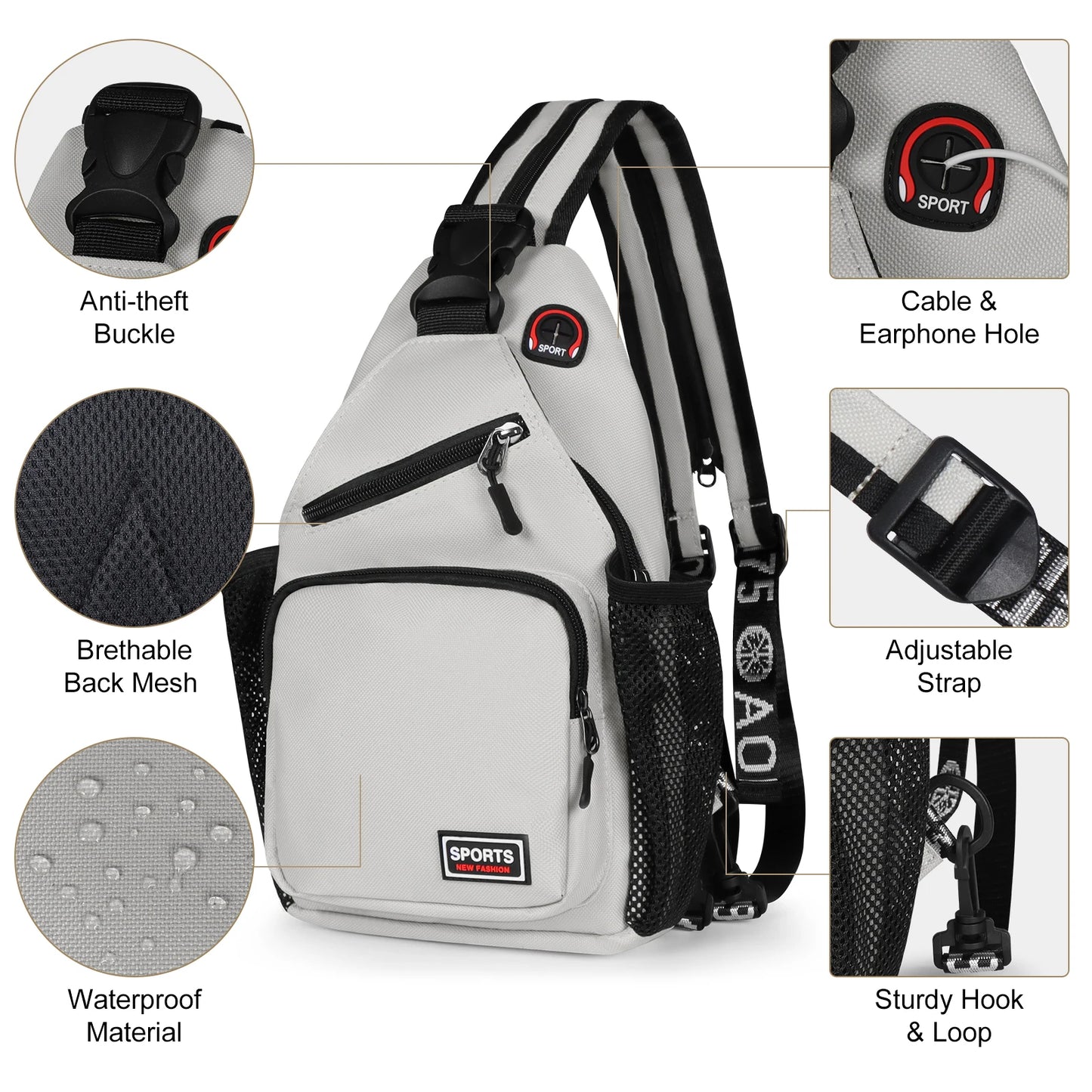 Small Women’s Chest Bag Crossbody – Oxford Travel Shoulder Backpack with Earphone Hole, Adjustable Sports & Messenger Bag