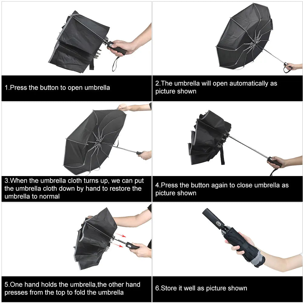 Portable UV Folding Automatic Umbrella Rain Wind Resistant Fashion Sun Umbrellas Reverse Umbrella Umbrella