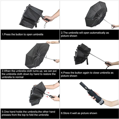 Portable UV Folding Automatic Umbrella Rain Wind Resistant Fashion Sun Umbrellas Reverse Umbrella Umbrella