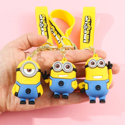 Minions Keychain Cartoon Toys Model Silicone Pendant Keyring Cosplay Car Backpack Key Holder Accessories