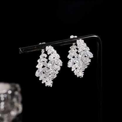 New Fashion Trend Unique Design Elegant and Exquisite Zircon Leaf Earrings For Women Jewelry Wedding Party Premium Gifts