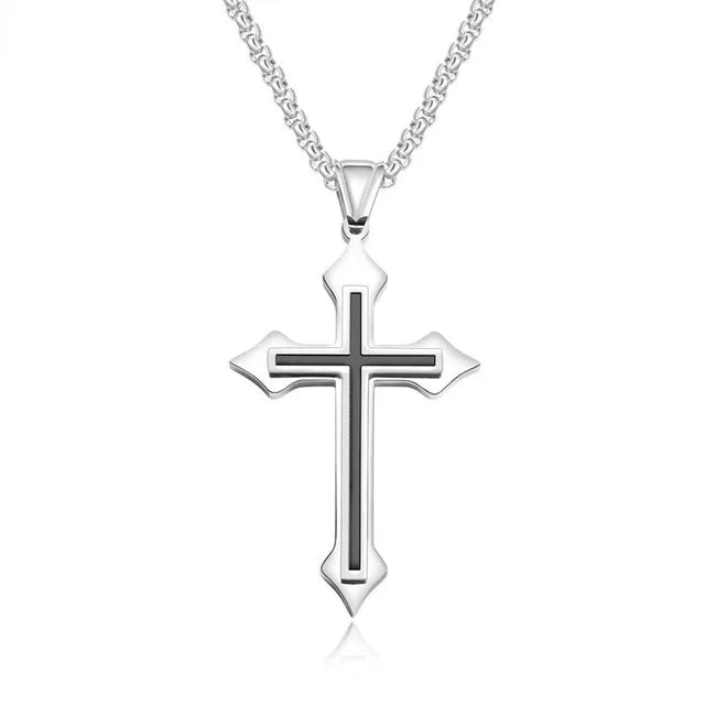 Men's Fashion Punk Flame Cross Pendant Chain Necklace for Women Male  Long Chain Hip Hop Rock Gothic Jewelry Gift