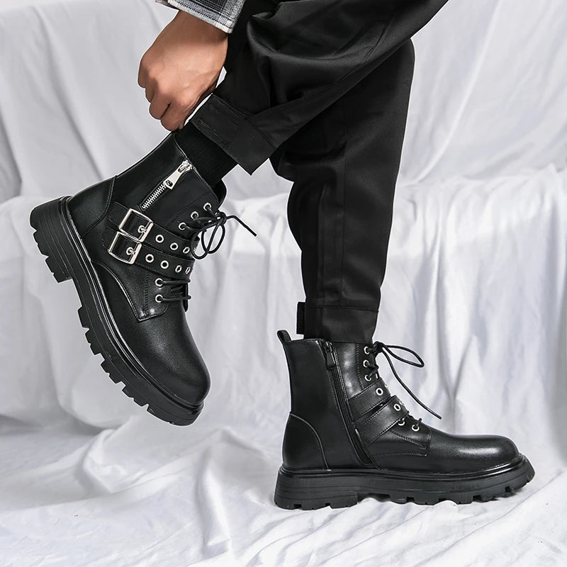 NEW Luxury Brand Black Men's Chelsea Boots Gothic Biker Boots Men's Casual Leather Outdoor Shoes Ankle Boots for Men MO-51382