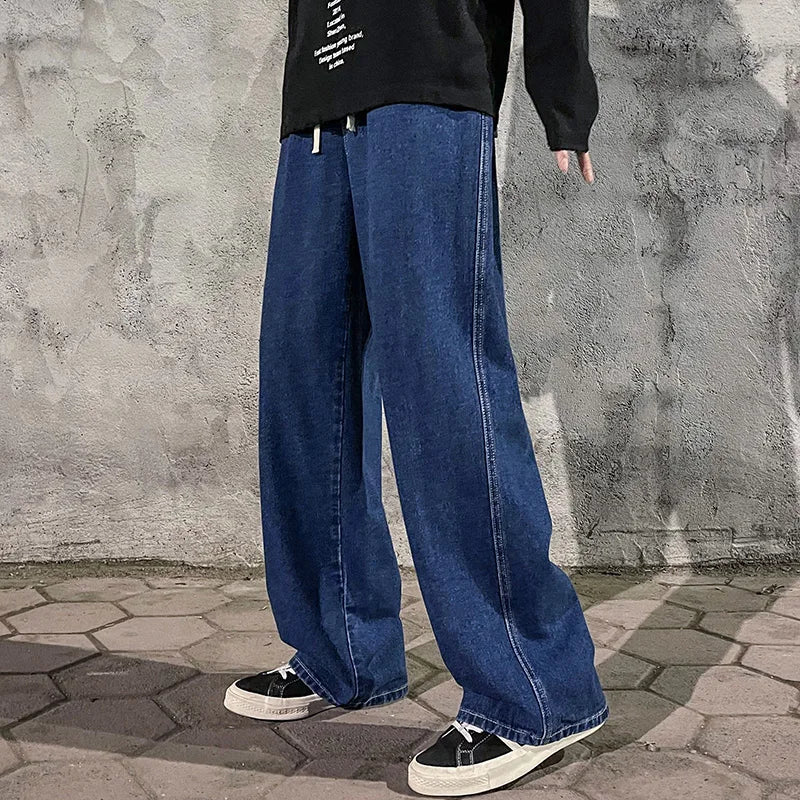 2025 New Streetwear Loose Jeans Men Korean Style Fashion Loose Straight Wide Leg Pants Men's Brand Clothing Black Light Blue