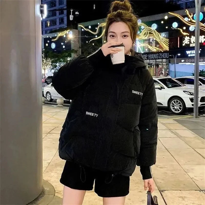 2024 New Winter Jacket Women Puffer Warm Parkas Long Sleeve Female Casual Down Cotton Padded Jacket Short Hooded Outwear Ladies